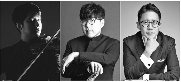 바이올린 파트 패컬티 김덕우, 첼로 파트 패컬티 심준호, 트럼펫 파트 패컬티 성재창(왼쪽부터)